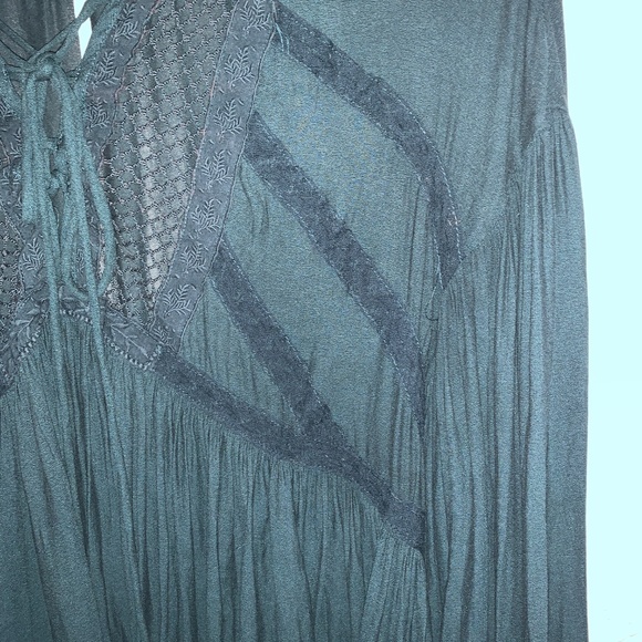 free people dark green lace up blouse size large - Picture 5 of 6